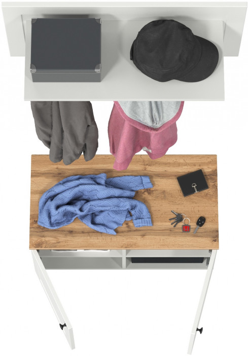 Остин 13.257 Тумба + 15.12 Вешалка, цвет белый шагрень/дуб крафт золотой, ШхГхВ 80х41,9х210 см.