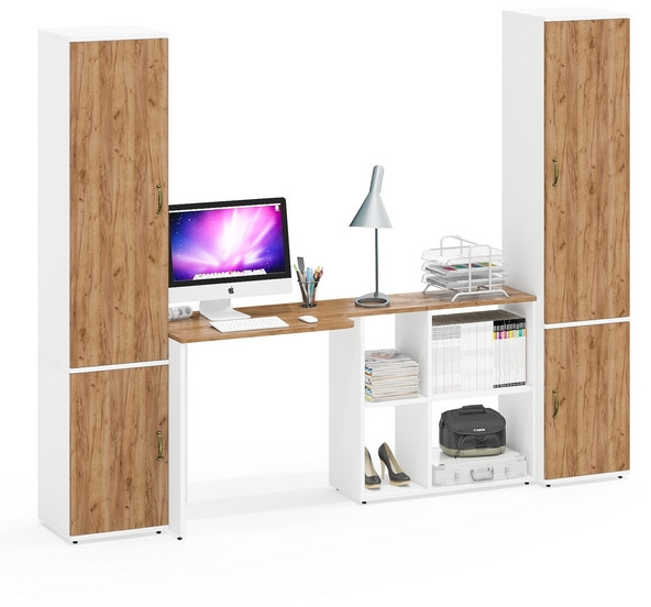 Лидер-8 Пенал МД 22Б + Стол + Пенал 21Б, белый шагрень/крафт золото