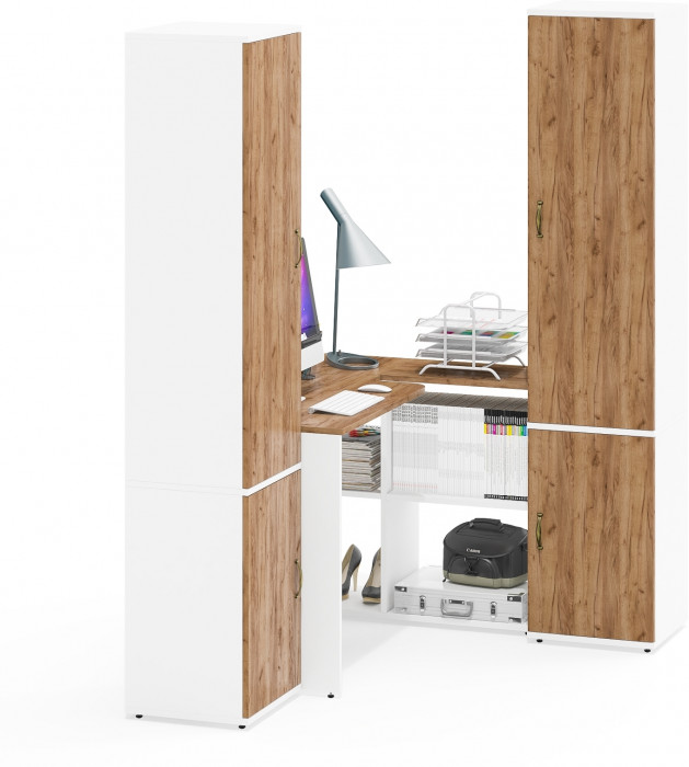 Лидер-8 Пенал МД 22Б + Стол + Пенал 21Б, белый шагрень/крафт золото