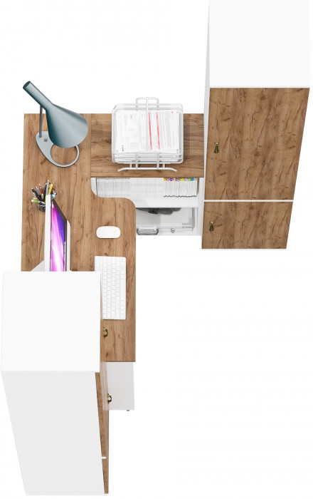 Лидер-8 Пенал МД 22Б + Стол + Пенал 21Б, белый шагрень/крафт золото