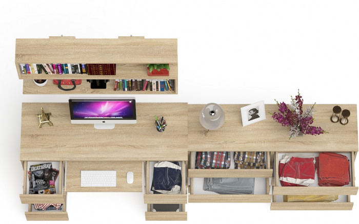 Мори компьютерный стол МС-2 + Комод МК1380.6 + Полка 1200, дуб сонома