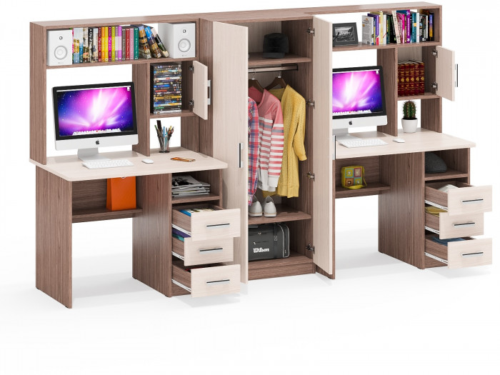 С-МД-СК9 Компоновка № 05, цвет ясень шимо светлый/ясень шимо тёмный, ШхГхВ 274х70х160 см., НЕ универсальная сборка