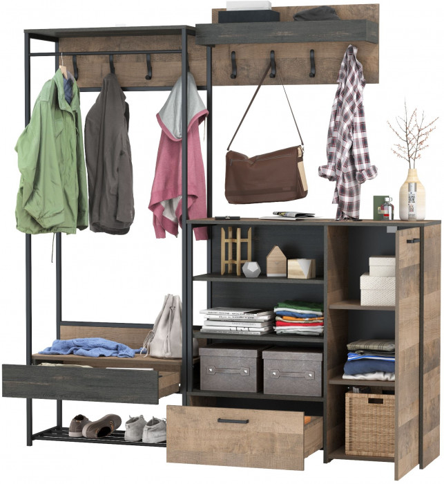 Трувор Прихожая 217, цвет дуб гранж песочный/интра, ШхГхВ 189х36,9х194,2 см., универсальная сборка