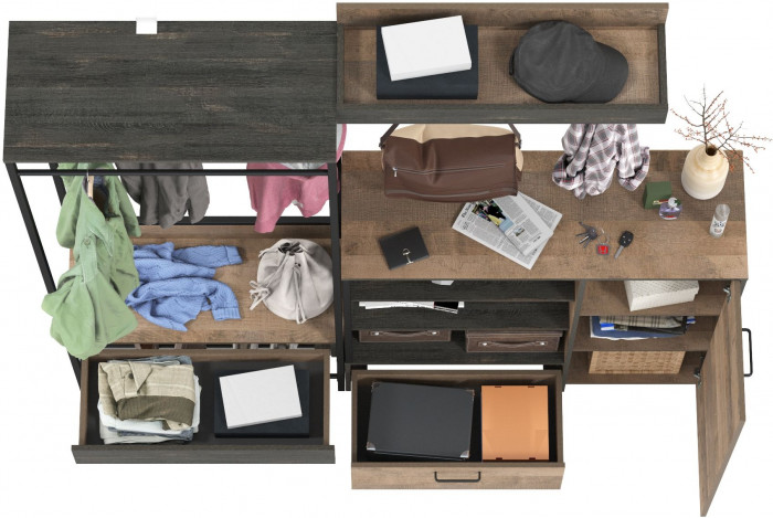 Трувор Прихожая 217, цвет дуб гранж песочный/интра, ШхГхВ 189х36,9х194,2 см., универсальная сборка