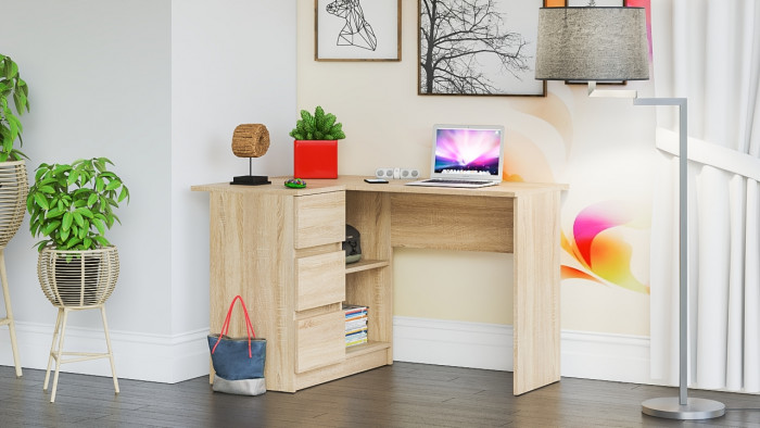 Мори компьютерный стол МС-16 правый, дуб сонома