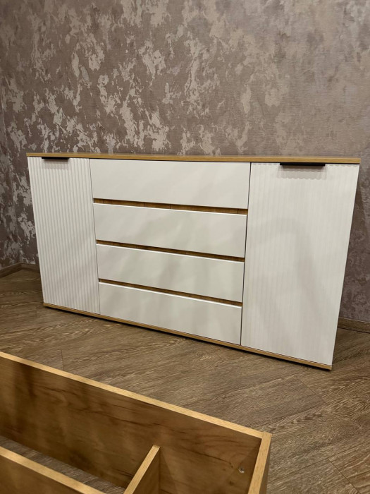 Марвэл Комод 2 двери 4 ящика (1600), Белый/Браш белый