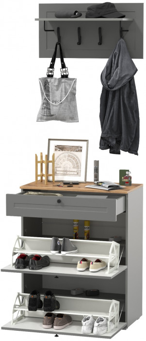 Остин 16.121 Тумба для обуви + 15.12 Вешалка, серый графит/дуб крафт золотой
