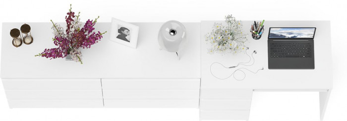 Мори Стол компьютерный МС-6 левый + Комод МК1380.6, цвет белый, ШхГхВ 228х50х76,6 см., выдвижные ящики слева, НЕ универсальная сборка