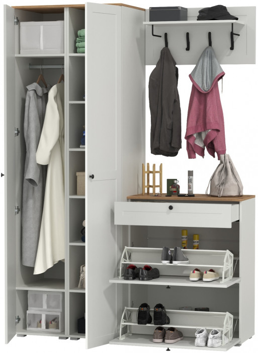 Остин Прихожая 35, белый шагрень/дуб крафт золотой