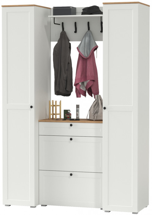 Остин Прихожая 35, белый шагрень/дуб крафт золотой