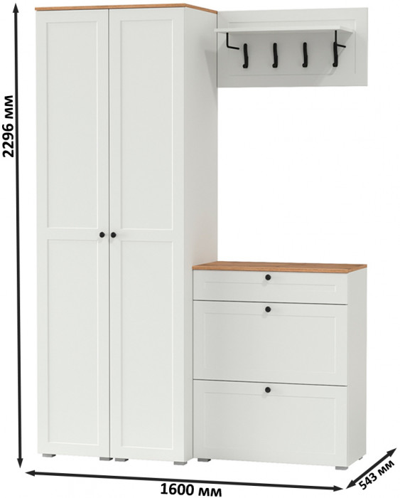 Остин Прихожая 35, белый шагрень/дуб крафт золотой