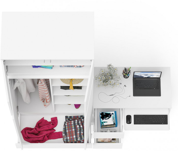 Мори Стол компьютерный МС-6 левый + Шкаф МШ900.1 + Антресоль МА900.1, цвет белый, ШхГхВ 180,4х50,4х234,2 см., выдвижные ящики слева, НЕ универс. сб.