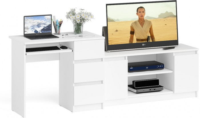 Мори Стол компьютерный МС-6 правый + Тумба МТВ1200.1, цвет белый, ШхГхВ 210,4х50х76,6 см., выдвижные ящики справа, НЕ универсальная сборка