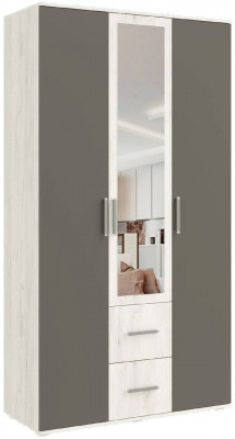Фиеста NEW Шкаф трехдверный с зеркалом (Крафт белый, Графит)