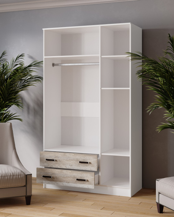 Шкаф комбинированный 1,2 Лагуна с антресолью и зеркалом, Дуб крафт серый/Кашемир