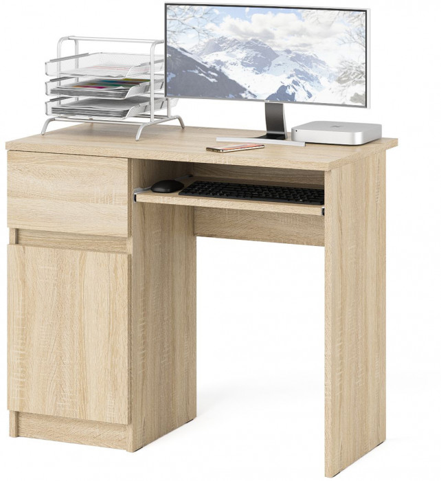 Мори Стол компьютерный МС-1 левый, цвет дуб сонома, ШхГхВ 90х50х76,6 см., выдвижной ящик слева, НЕ универсальная сборка