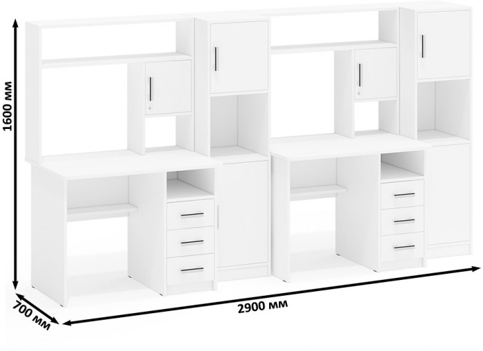 С-МД-СК9 Компоновка № 06, цвет белый шагрень, ШхГхВ 290х70х160 см., НЕ универсальная сборка