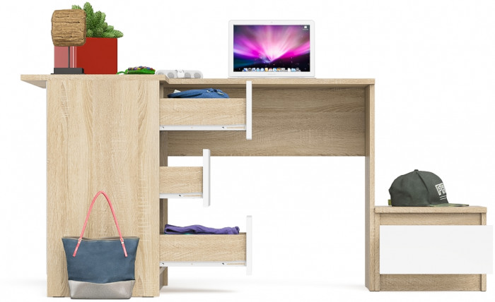 Мори компьютерный стол МС-16 левый + Тумба ТМП400.1, дуб сонома/белый