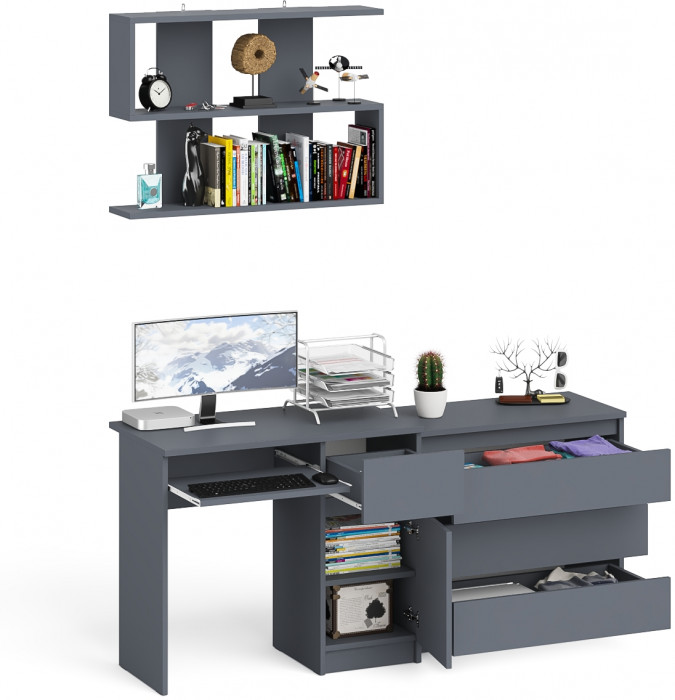 Мори Стол компьютерный МС-1 правый + Комод МК800.1 + Полка 900, цвет графит, ШхГхВ 170,4х50х209,6 см., НЕ универсальная сборка