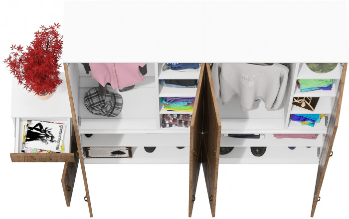 Лидер-8 Шкаф МД 20Б + Шкаф МД 20Б + Тумба МД 3.15, цвет белый шагрень/крафт золото, ШхГхВ 200х37,5х190 см., НЕ универсальная сборка