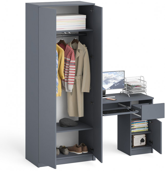 Мори Стол компьютерный МС-1 правый + Шкаф МШ800.1, цвет графит, ШхГхВ 170,4х50,4х209,6 см., выдвижной ящик справа, НЕ универсальная сборка