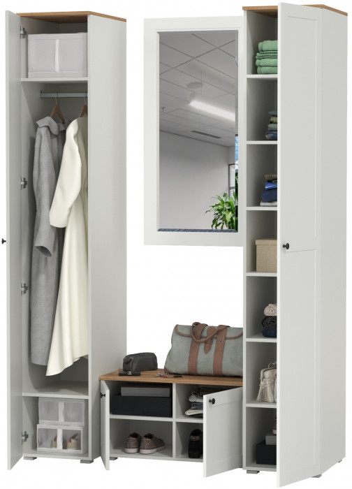 Остин Прихожая 36, белый шагрень/дуб крафт золотой