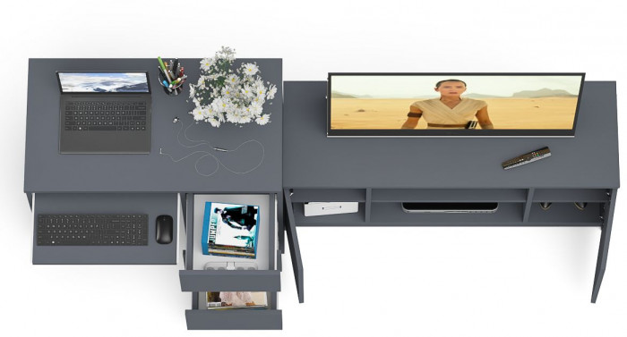 Мори Стол компьютерный МС-6 правый + Тумба МТВ1200.1, цвет графит, ШхГхВ 210,4х50х76,6 см., выдвижные ящики справа, НЕ универсальная сборка