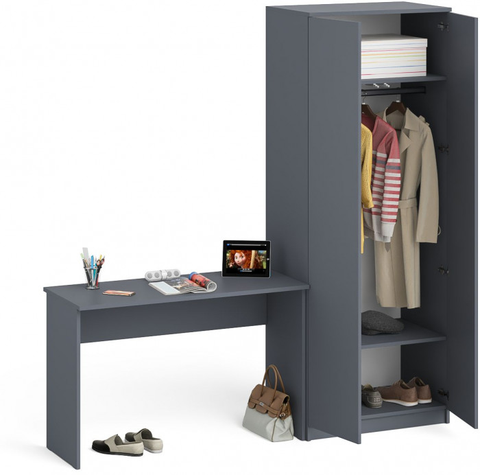 Мори Стол письменный МСП1200.1 + Шкаф МШ800.1, цвет графит, ШхГхВ 200,8х50,4х209,6 см., универсальная сборка