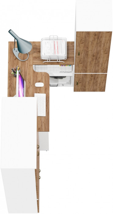 Лидер-8 Шкаф МД 20Б + Стол + Пенал 22Б, белый шагрень/крафт золото