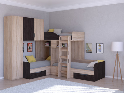 Трехместная кровать ТРИО/1 Сонома/Венге