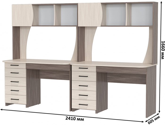 Два стола рабочих 6-0606 Сигма + два кресла 103 серых, цвет бодега тёмный/бодега светлый, ШхГхВ 241х60,5х166 см., НЕ универсальная сборка