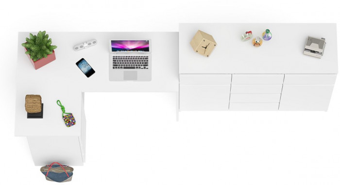 Мори компьютерный стол МС-16 левый + Комод МК1200.4, белый