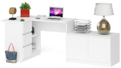 Мори компьютерный стол МС-16 левый + Тумба МА900.1, белый