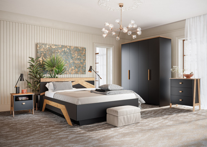 Модульная спальня "Скандинавия" - Антрацит/Дуб наварра