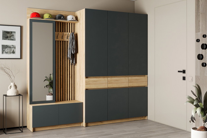 Шкаф распашной Стоуби ШК-1500, Дуб крафт золотой, Серый графит