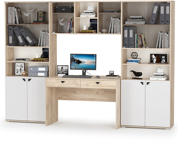 КР100 Бостон № 28, цвет дуб эндгрейн элегантный/фасады МДФ милк рикамо софт, 13.156+12.69+10.51+13.156, ШхГхВ 268,8х57,2х194,4 см.