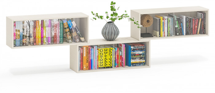 Три полки книжных С-МД-КН01, цвет дуб, ШхГхВ размер каждой полки в отдельности: 83х25х30 см., стеклянные дверцы