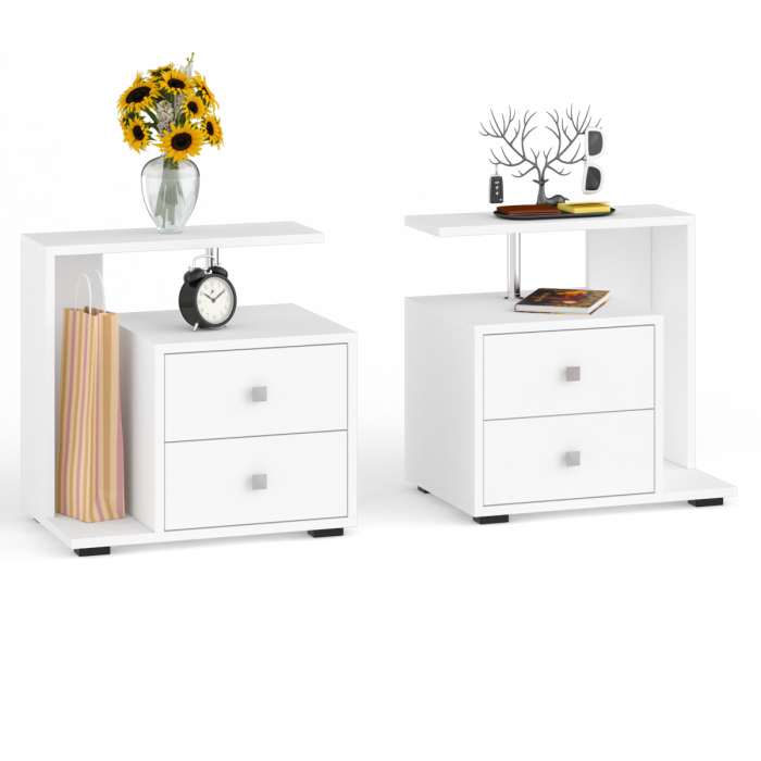 Камелия Тумба прикроватная - комплект из 2 шт.(левая + правая), цвет белый, ШхГхВ 56х39х55,2 + 56х39х55,2 см.