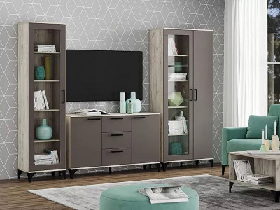 Марсель гостиная комплектация 2 Дуб Крафт серый/Софт графит
