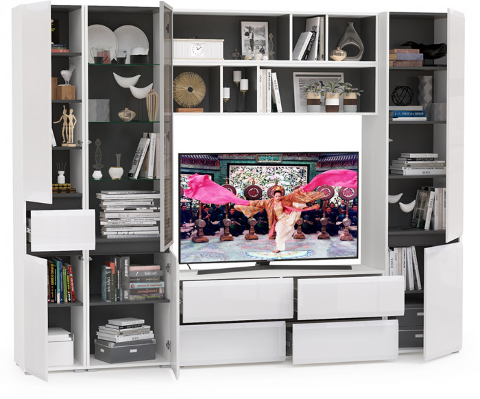 Сидней Комплектация № 031, корпус белый/чёрный/фасады МДФ белый глянец