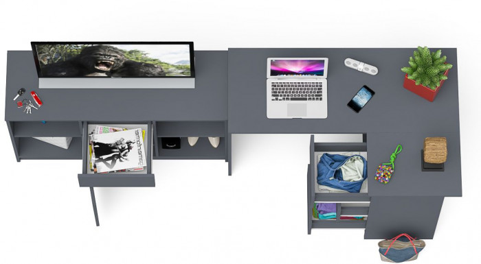 Мори компьютерный стол МС-16 правый + Тумба МТВ1204.1, графит