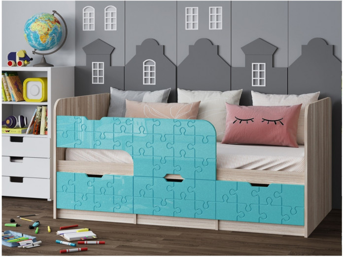 Детская кровать Юниор-9, 80х180 (Латте глянец, Ясень шимо светлый)