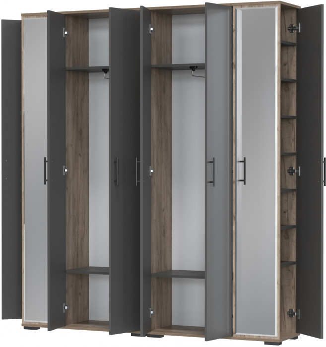 Две прихожих Домино-мини 2-3421дкт/граф, цвет дуб крафт табачный/графит, ШхГхВ 176х36х202 см.