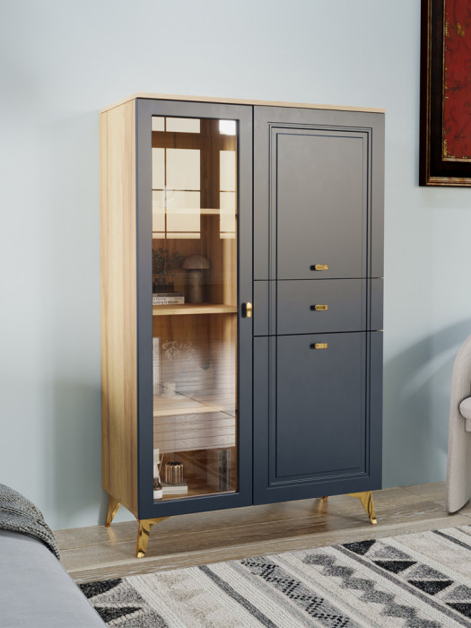 Шкаф низкий (1 стеклодверь) Вега Сапфир