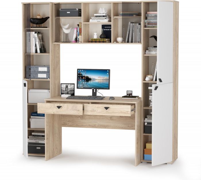 КР100 Бостон № 29, цвет дуб эндгрейн элегантный/фасады МДФ милк рикамо софт, 13.155+12.69+10.51+13.154, ШхГхВ 192,4х57,2х194,4 см., ун. сборка