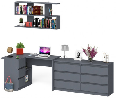 Мори компьютерный стол МС-16 левый + Комод МК1380.6 + Полка 1200, графит