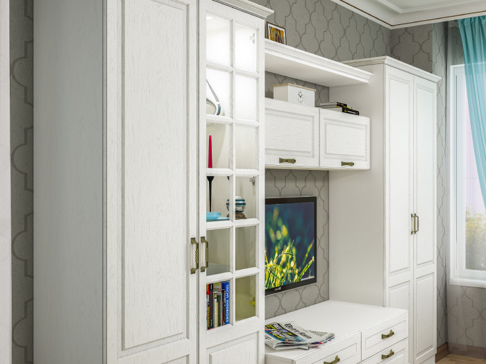 Ливерпуль Шкаф-витрина, цвет ясень ваниль/белый, ШхГхВ 50х41,4х220,3 см., идёт подсветка - спот врезной, универс. сб., подходит карниз 500 #1650022