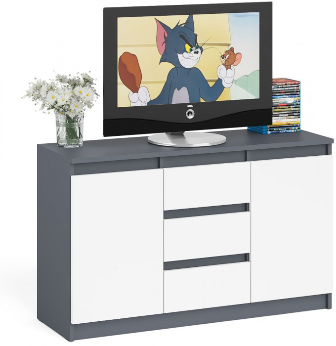 Мори Комод МК1200.3, цвет графит/белый, ШхГхВ 120,4х41х73 см.