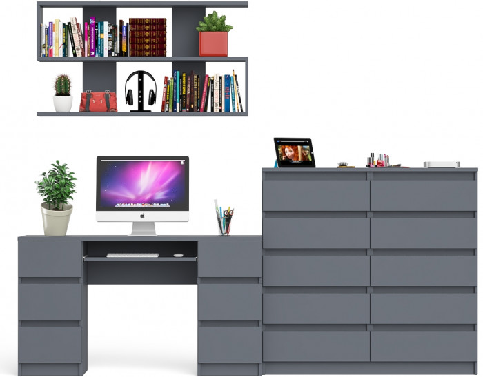 Мори компьютерный стол МС-2 + Комод МК1200.10 + Полка 1200, графит
