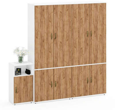 Лидер-8 Шкаф МД 20Б + Шкаф МД 20Б + Тумба МД 3.19, цвет белый шагрень/крафт золото, ШхГхВ 200х37,5х190 см., НЕ универсальная сборка